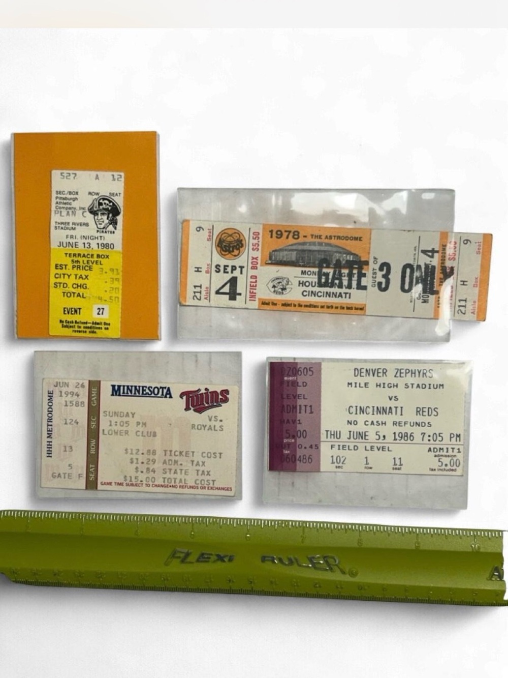 Vintage Baseball Ticket Stub Lot of 4 1978-1994 Astros Reds Pirates Twins